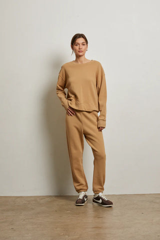 Stevie Cotton Fleece Sweatpant - Suede | Perfect White Tee