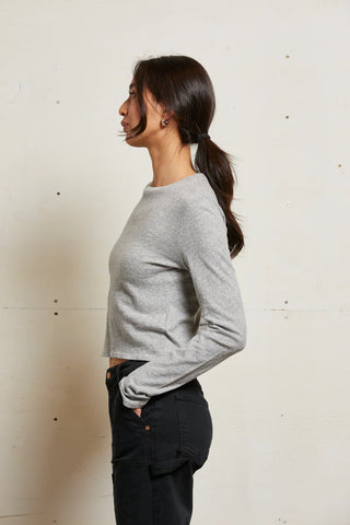 Jamie Recycled Cotton Long Sleeve Crew - Heather Grey | Perfect White Tee