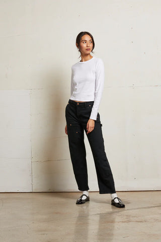 Jamie Recycled Cotton Long Sleeve Crew - White | Perfect White Tee