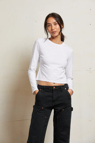 Jamie Recycled Cotton Long Sleeve Crew - White | Perfect White Tee