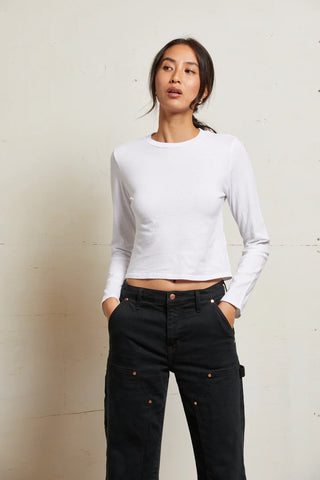 Jamie Recycled Cotton Long Sleeve Crew - White | Perfect White Tee