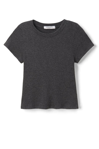 Gabby Sweater Rib Short Sleeve Crewneck - Charcoal | Perfect White Tee