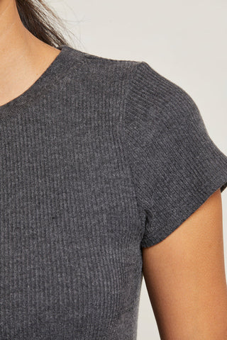 Gabby Sweater Rib Short Sleeve Crewneck - Charcoal | Perfect White Tee