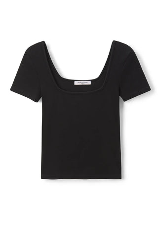 Chloe Luxe Rib Square Neck Tee - True Black | Perfect White Tee