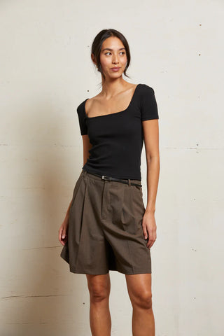 Chloe Luxe Rib Square Neck Tee - True Black | Perfect White Tee