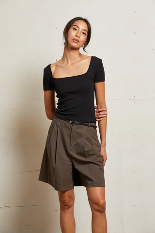 Chloe Luxe Rib Square Neck Tee - True Black | Perfect White Tee
