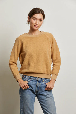 Ziggy Inside Out Cotton Fleece Bracelet Sleeve Shrunken Crew - Suede | Perfect White Tee