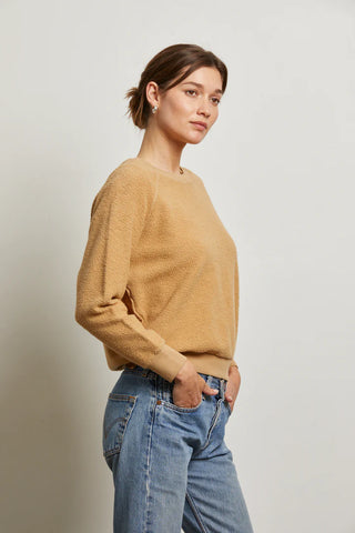 Ziggy Inside Out Cotton Fleece Bracelet Sleeve Shrunken Crew - Suede | Perfect White Tee