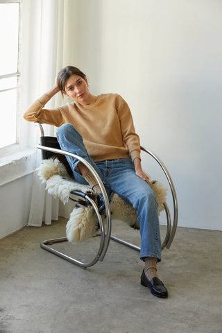 Ziggy Inside Out Cotton Fleece Bracelet Sleeve Shrunken Crew - Suede | Perfect White Tee
