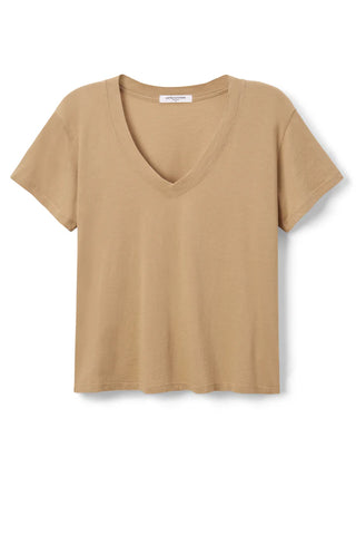 Hendrix Cotton Short Sleeve Boxy V Neck Tee - Suede | Perfect White Tee