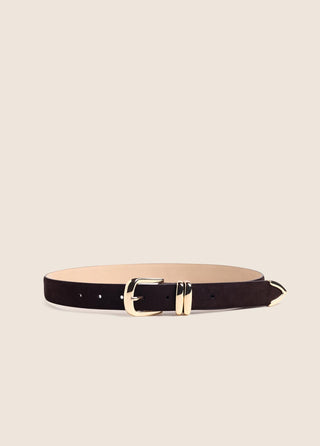 The Suede Jordan Belt Chocolate Gold // Favorite Daughter
