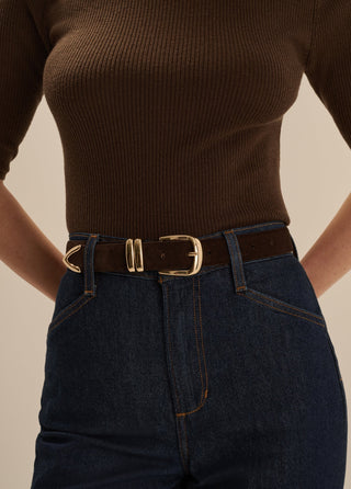 The Suede Jordan Belt Chocolate Gold // Favorite Daughter