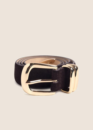 The Suede Jordan Belt Chocolate Gold // Favorite Daughter