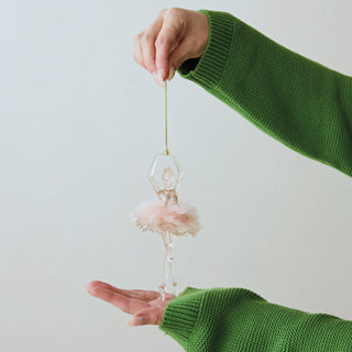 Acrylic Ballerina Ornament with Feathers & Glitter - Pink