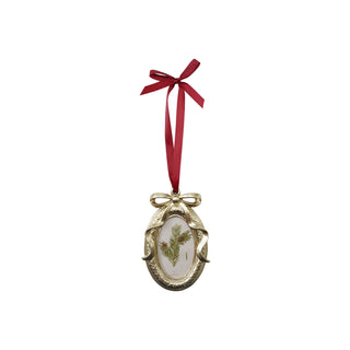 Resin Photo Frame Ornament with Bow & Burgundy Grosgrain Ribbon Hanger (Holds 2" x 3" Photo)