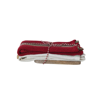 2 Waffle Weave Tea Towels & Mango Wood Cheese/Serving Board, Set of 3 Tied with Cord