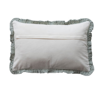 Woven Cotton Striped Lumbar Pillow with Ruffle & Green