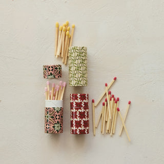 Safety Matches in Tube Matchbox with Botanical Pattern, 3 Styles