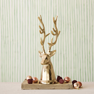 Cast Aluminum Reindeer Head, Gold Finish