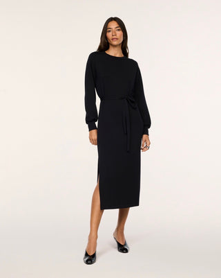 Spanx Tie Waist Long Sleeve Dress - Very Black