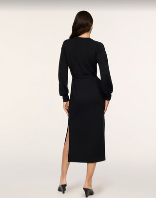Spanx Tie Waist Long Sleeve Dress - Very Black
