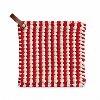 8" Cotton Crocheted Pot Holder with Leather Loop Holiday, 4 Styles