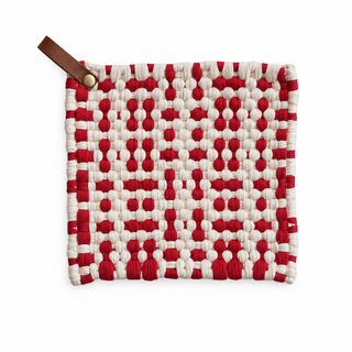8" Cotton Crocheted Pot Holder with Leather Loop Holiday, 4 Styles