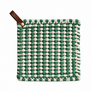 8" Cotton Crocheted Pot Holder with Leather Loop Holiday, 4 Styles