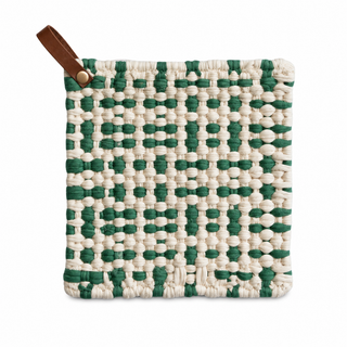 8" Cotton Crocheted Pot Holder with Leather Loop Holiday, 4 Styles