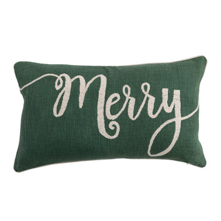 Merry Embroidered Lumbar Pillow Green