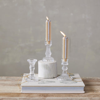 Pressed Glass Taper Candle Holder, 3 Styles