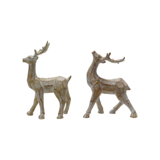 Whitewashed Carved-Wood-Look Resin Deer, 2 Styles