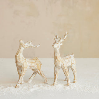 Whitewashed Carved-Wood-Look Resin Deer, 2 Styles