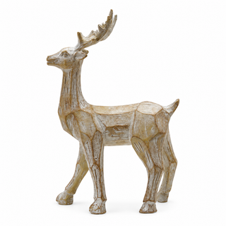 Whitewashed Carved-Wood-Look Resin Deer, 2 Styles
