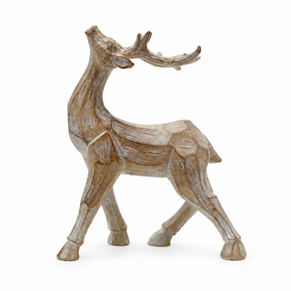 Whitewashed Carved-Wood-Look Resin Deer, 2 Styles