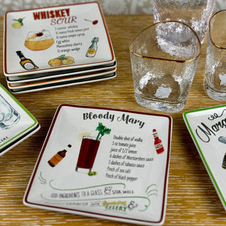 Stoneware Plate w/ Cocktail Recipe & Art, 8 Styles