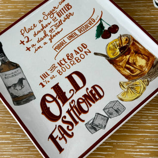 Stoneware Plate w/ Cocktail Recipe & Art, 8 Styles