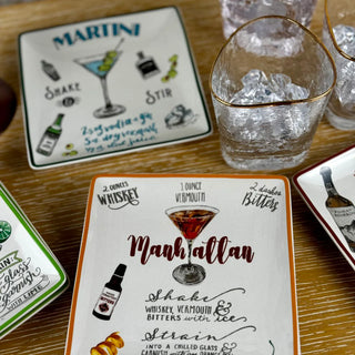 Stoneware Plate w/ Cocktail Recipe & Art, 8 Styles