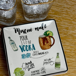 Stoneware Plate w/ Cocktail Recipe & Art, 8 Styles