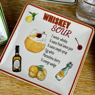Stoneware Plate w/ Cocktail Recipe & Art, 8 Styles
