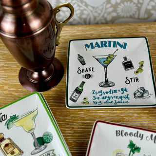 Stoneware Plate w/ Cocktail Recipe & Art, 8 Styles