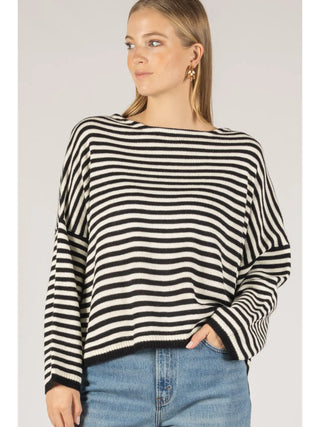 Everleigh Striped T-Body Sweater - Black and White