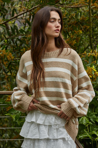Davis Striped Sweater - Mocha/Ivory