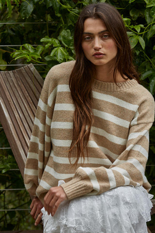 Davis Striped Sweater - Mocha/Ivory