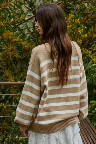 Davis Striped Sweater - Mocha/Ivory