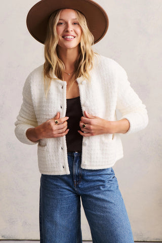 Barefoot Dreams CozyChic® Textured Button Front Cardigan - Pearl
