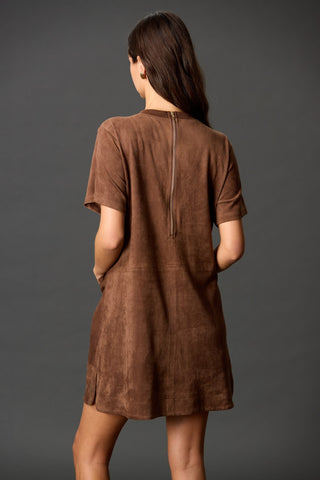 Mabel Microsuede Short Sleeve Dress - Chocolate