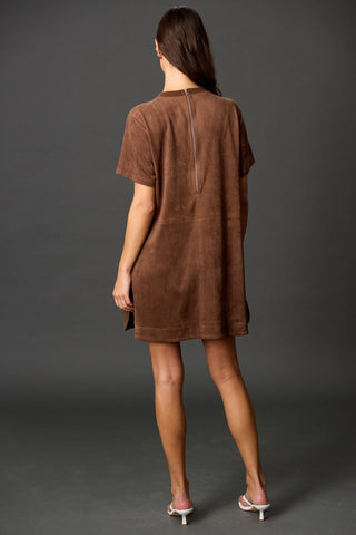 Mabel Microsuede Short Sleeve Dress - Chocolate