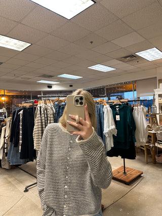 Piper Pin Striped Button Down Cardigan - Natural