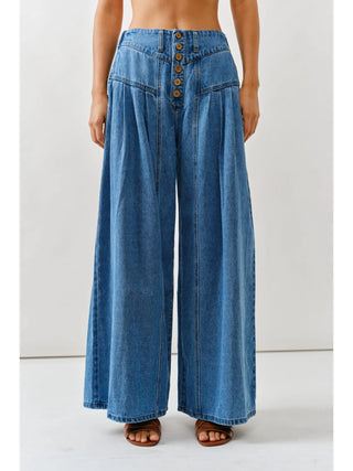 Alice Front Button Down Flare Jeans - Medium Wash